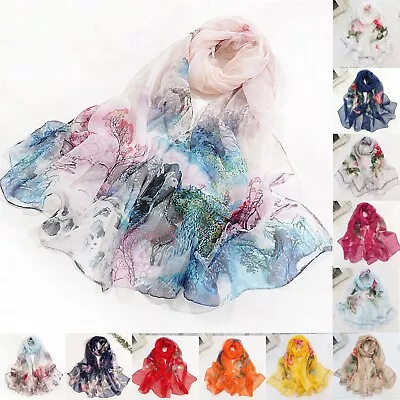 Women Lightweight Floral Pattern Scarf Shawl Fashion Scarves Sunscreen Shawls • £3.59