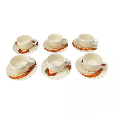 Set Of 6 Mikasa 70s Indian Feast Rising Sun 10.75” Coffee Cups W/ Saucers • $100
