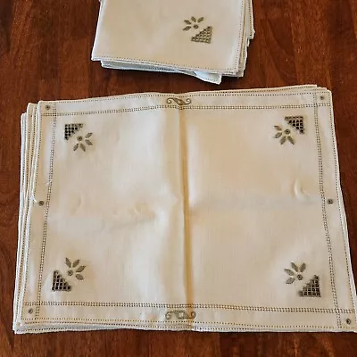 Vintage 8 Piece Set Madeira Placemats Napkins Hand Embroidery Linen • $39.95