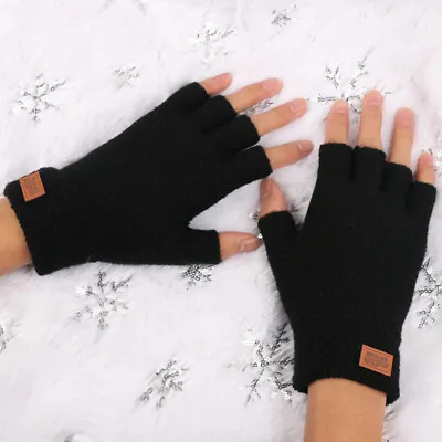 £4.43 • Buy Unisex Mens Fingerless Winter Extra Warm Thermal Gloves Alpaca Wool Knit Mittens