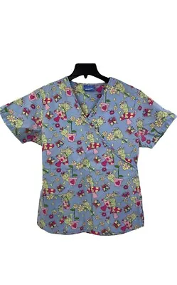 Carols Scrubs Blue With Frogs On Mushrooms Scrub Top Size XL Medical Nurse • $9.99