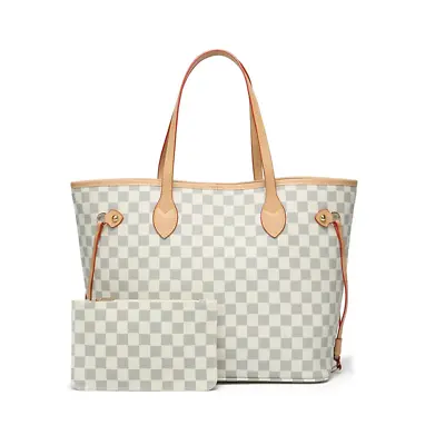 TWENTY FOUR Womens Checkered Tote Shoulder Bag With Inner Pouch - PU Vegan Leath • $37.32