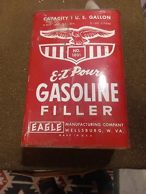 VINTAGE Eagle No. 1001 Red Metal 1 Gallon Gasoline Filler Gas Can W/ Stem & Cap  • $15