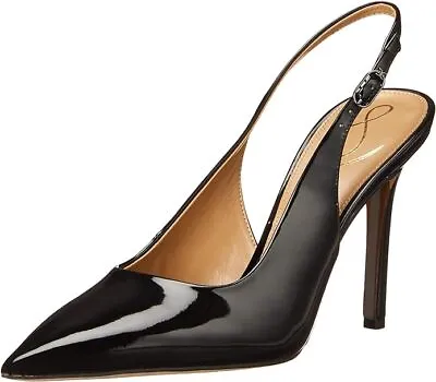 Sam Edelman Hazel Sling Black Patent Stiletto Heeled Pointed Toe Dress Pumps • £67.46