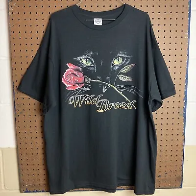 Vintage Wild Breed T-shirt XL Biker 3D Emblem Rose Black Cat Panther • $24.80