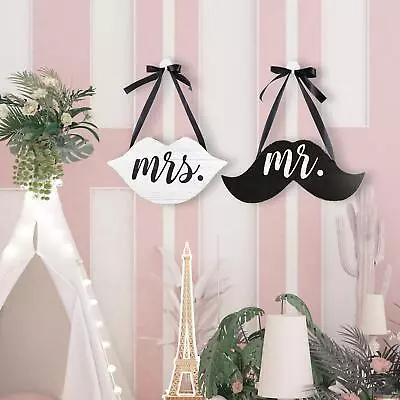 Wood Mr. Mrs. Chair Banner Sign Wedding Mustache Lip Party Decoration Photo Prop • $19.46