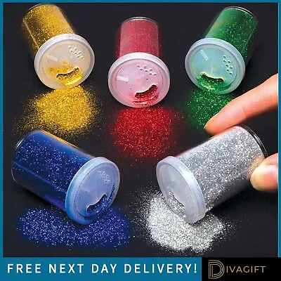 50g Glitter Shaker Pots Tray With 6 Colours 6 Pots Arts Crafts School Refillable • £4.99