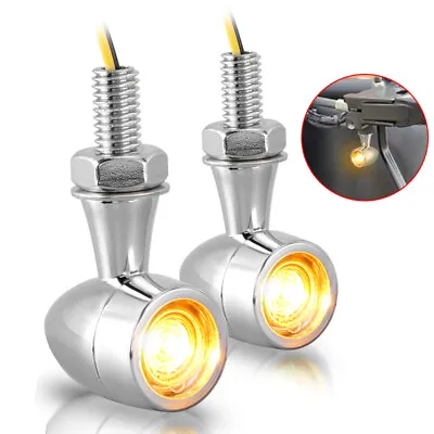 2x Chrome Motorcycle LED Bullet Mini Turn Signal Light Blinkers For Bobber Cafe • $13.98