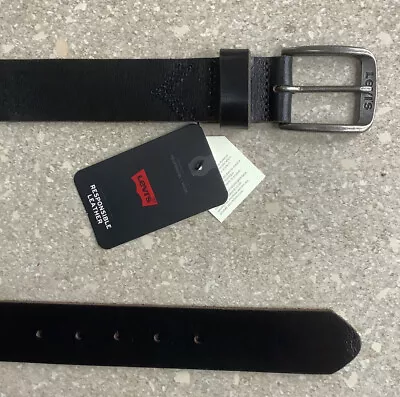 Levis Mens Black Casual Full Grain Bovine Leather Belt Fits Waist Size 40. New • £19.45