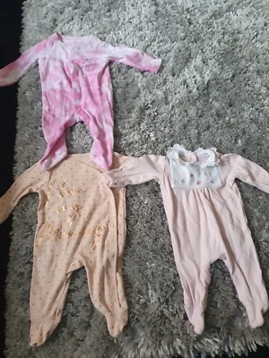 £1.20 • Buy 3 Baby Girls Baby Grows Age 0 To 3 Months