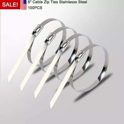 6  Cable Zip Ties 304 Stainless Steel Exhaust Wrap Coated Metal Locking 100PCS • $6.95