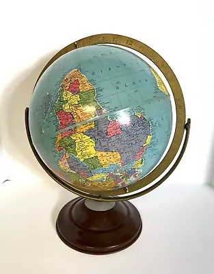 Vintage 10 Inch Replogle Reference World Globe Desk Top Metal Base • $72.18