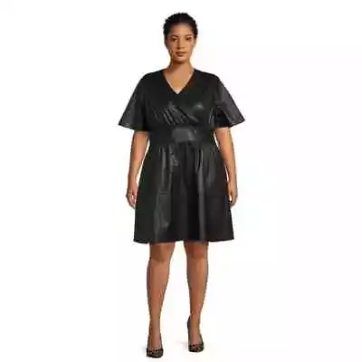 TERRA & SKY - PLUS SIZE: 2X (20-22W) Black Knee Length Faux Leather Dress - NEW! • $19.03