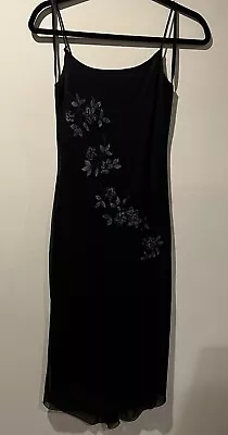 Vintage Y2K Slip Dress Byer Too Black Beaded Maxi Size Small Romantic Goth Sexy • $28