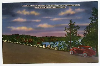 Vintage Postcard Inlet NY Adirondacks Moonlight View Seventh Lake Linen • $4.49