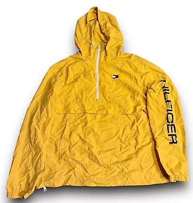 Vtg Tommy Hilfiger Anorak Hooded Windbreaker Jacket Yellow Mens Size 2XL Retro • $14.99
