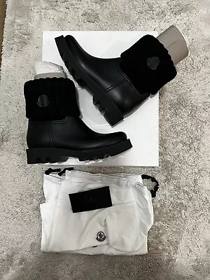 Moncler Black Knit Ginette Boots Size 37 Women’s Brand New • $220