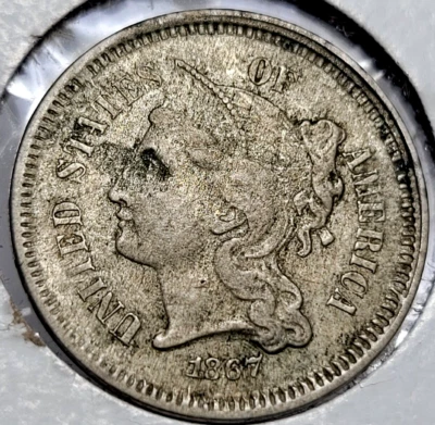 $1.25 • Buy 1867 Three 3 Cent Nickel Pieces United States Coin