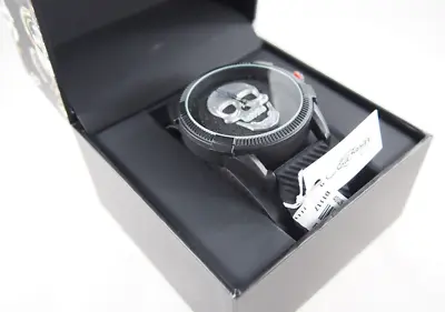 Ed Hardy Black Silver Skull Men's Silicone Strap Wristwatch 48mm NIB • $49.99