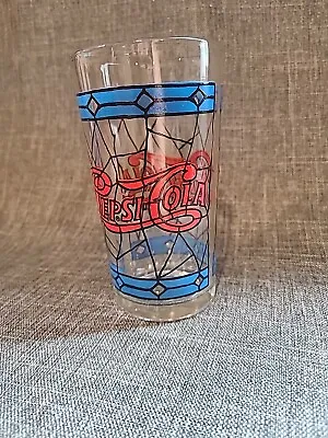 Vintage Pepsi-Cola Stained Tiffany Style Drinking Glass Cup 1970 16oz • $12