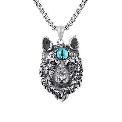 Men's Evil Eye Tribal Wolf Head Necklace Pendant Stainless Steel Necklaces Chain • $11.99