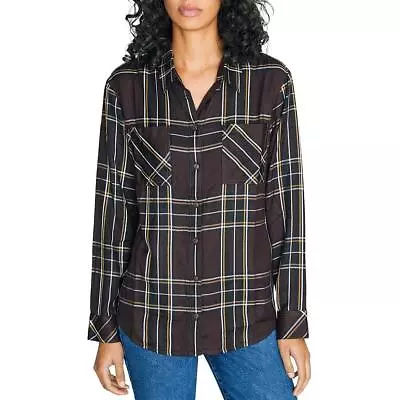 Sanctuary Womens Brown Plaid Oversized Boyfriend Top Shirt XXS  1323 • £3.16