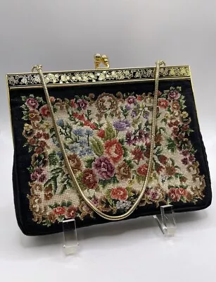 Vintage Handbag Floral Embroidered Needlepoint Tapestry Purse • $24.99
