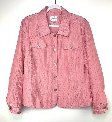 Erin London Women's XL Pink Textured Button Front Long Sleeve Fall Jacket EUC • $19.69