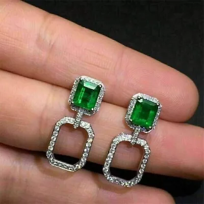 2Ct Lab-Created Emerald & Diamond Drop & Dangle Earrings 14K White Gold Plated • $114.39