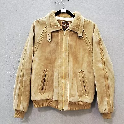 VINTAGE Pioneer Wear Men Jacket 38 Beige Leather Suede Sherpa Lined READ • $64.88