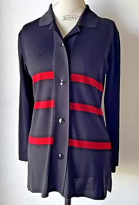 Exclusively Misook Women Cardigan XS Striped Stretch Knit Sweater Black Red • $11.59