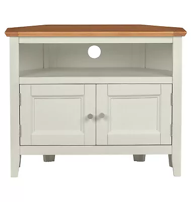 Small Oak Off White Painted Corner TV Stand Unit | Compact Wooden Cabinet Unit • £209.99