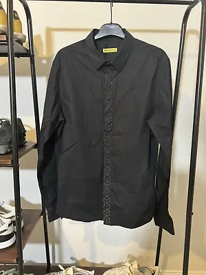 Expensive Casual Smart Versace Jeans Long Sleeve Shirt Black Diamanté Style M • $49.77