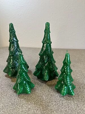 4 Gurley Candles Green Glitter Christmas Holiday Trees Vintage 1950s MCM USA • $33.99