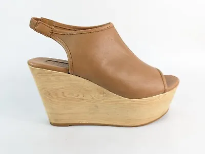 Forever 21 Tan Faux Leather Wedge Platform Shoes Uk 4 Eu 37 • £10.99
