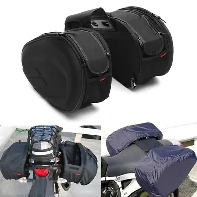 Motorcycle Saddle Bags Luggage Pannier Helmet Waterproof Rain Cover Trunk Box 2P • $80.45
