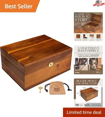 Large Wooden Storage Box With Locking Key - Acacia Keepsake Chest - Matte Finish • $70.97
