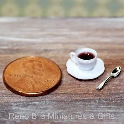 Dollhouse Miniature 1:12 Cup Of Coffee With Spoon Made In USA • $2.95