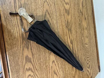 Vintage Black Umbrella With Carved Bakelite??  Or Lucite Handle & Tips • $13.99