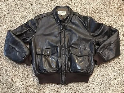 Vtg LL Bean Flying Tiger Leather Bomber Jacket Brown A-2 Flight 42 Medium Goat • $189.99