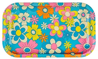 Retro Flowers | Decorative Premium Metal Rolling Tray - Medium 11  X 7  • $10.99