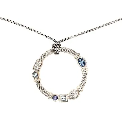 Authentic David Yurman Confetti Diamond Pendant In Sterling Silver W/ Blue Topaz • $390