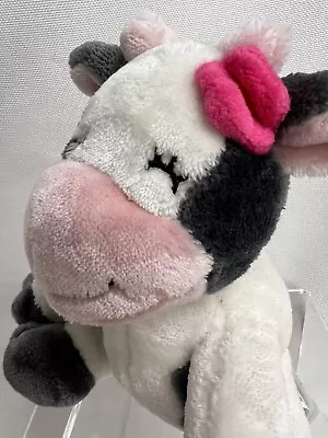 Little Miracles Black White Stuffed Cow Lovey Blanket Pink Floral Plush ONLY • $10.19