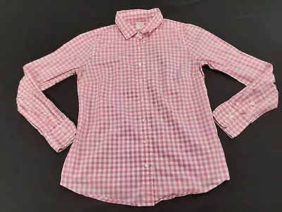 J Crew Button Shirt Womens Size 2 Pink White Plaid The Perfect Shirt Long Sleeve • $7.12