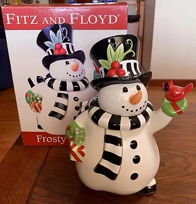 Fitz And Floyd Frosty's Frolic Snowman Cookie Jar With Cardinal In Original Box • $49.99