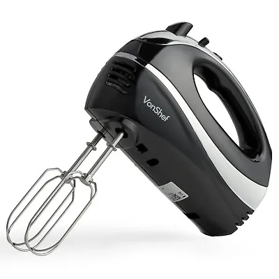 Hand Mixer Electric Whisk – VonShef Black Food Mixer For Baking 5 Speeds – 300W • £23.99