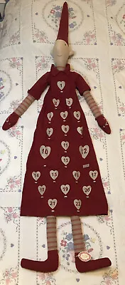 Maileg Danish Design Pixie Elf Girl Fabric Advent Calendar Red Beige Hearts • $198