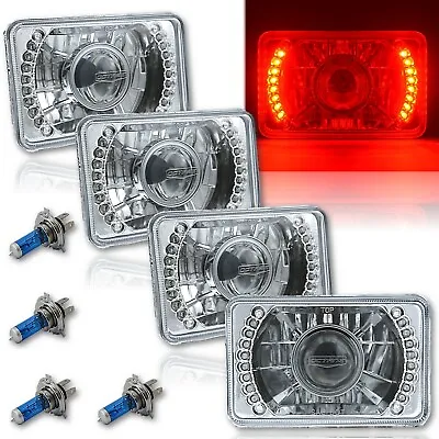 4X6  Red LED Halo Projector Halogen Headlight Headlamp Bulbs Crystal Clear Set • $129.95