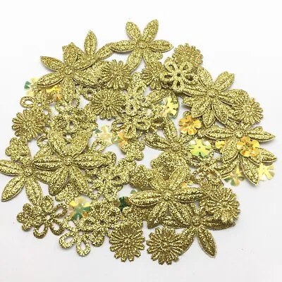 100 GOLD FLOWER Embellishments Daisy Cardmaking Topper Craft Paper Scrapbooking • £4.50