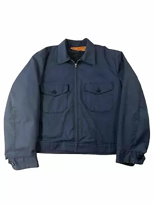 Vintage 70s Work Jacket Men Large Navy Mechanic Quilt Lined Talon Zip Workwear • $49.99